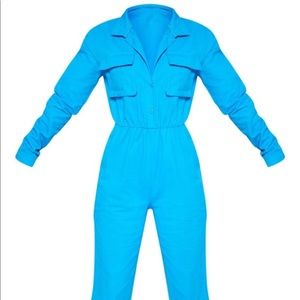 Petite blue utility jumpsuit